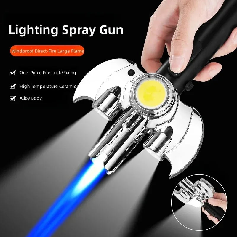 Metal Jet Gas Spray Gun Equipped W/ COB Lighting Outdoor Windproof Portable Turbine Torch Lighter for Gift Cigarette Accessories