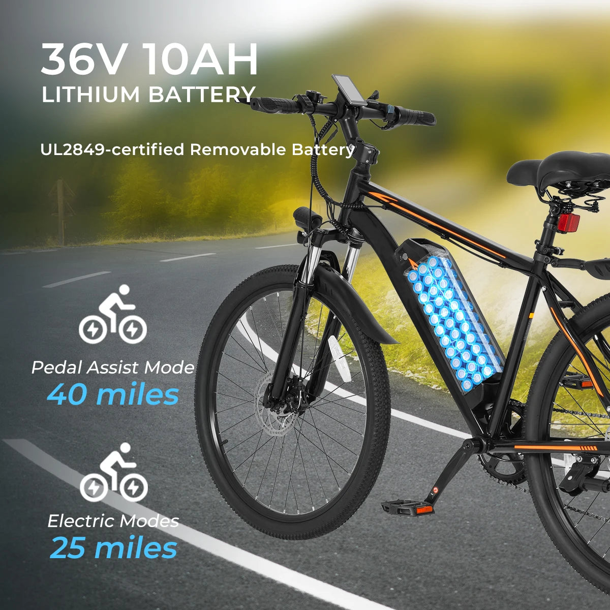 【1 Year Warranty】DYU M26 Electric Bicycle 1000W Peak Motor 36V 10AH Removable Battery Electric Bike 26 Inch City E-bike UL2849