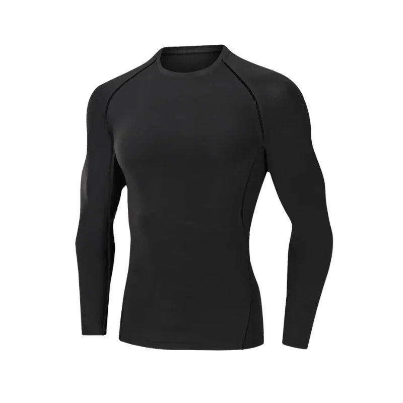 Men Black Long Sleeve Compression Shirt Quick Dry UV Protection Fitness Running Sport Baselayer Top