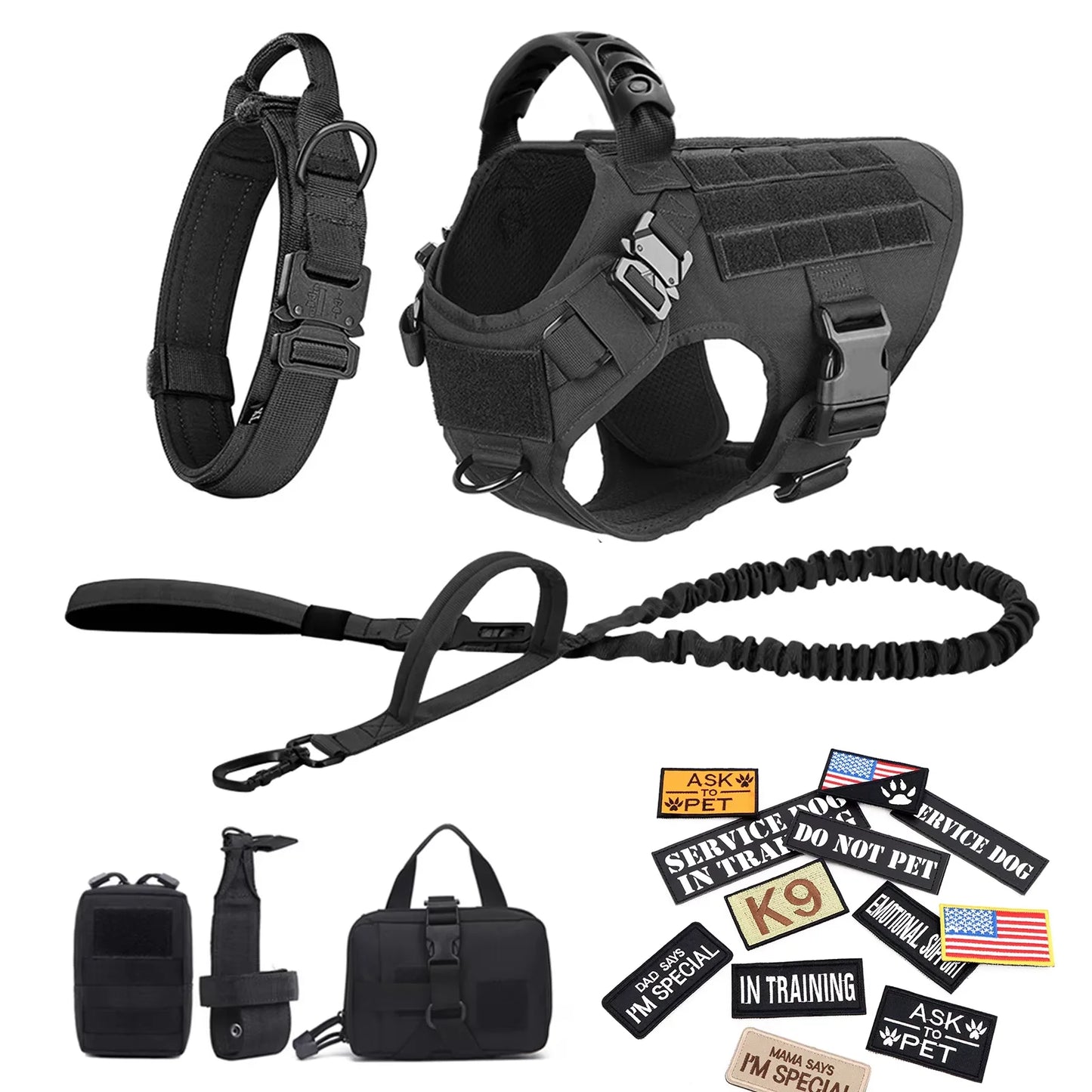 Professional Dog Harness Vest Set With Collar Leash And Patches