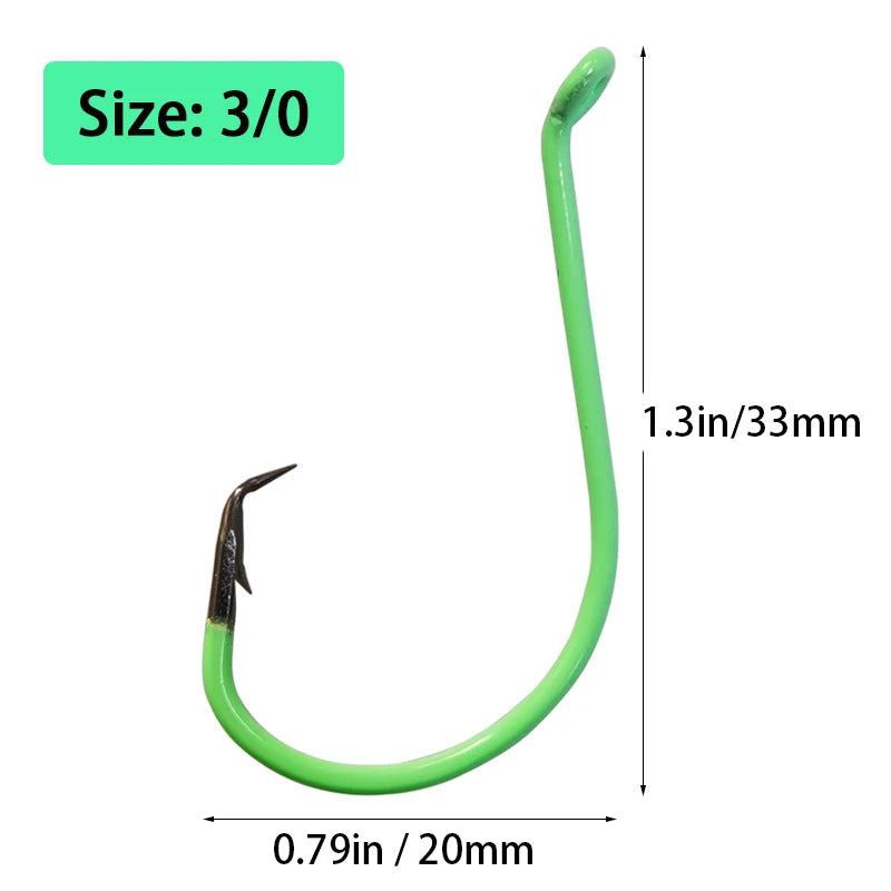20Pcs Glow in Dark Circle Hooks Saltwater Offset Fishing Hooks for Catfish Bass Trout, Available in 7 Sizes (1/0 to 10/0)