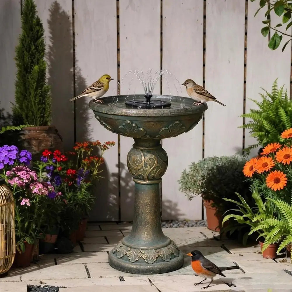 Weather-Resistant Outdoor Water Fountain with LED Lights, Resin Garden Decor for Patio Yard, Bird Bath Feature