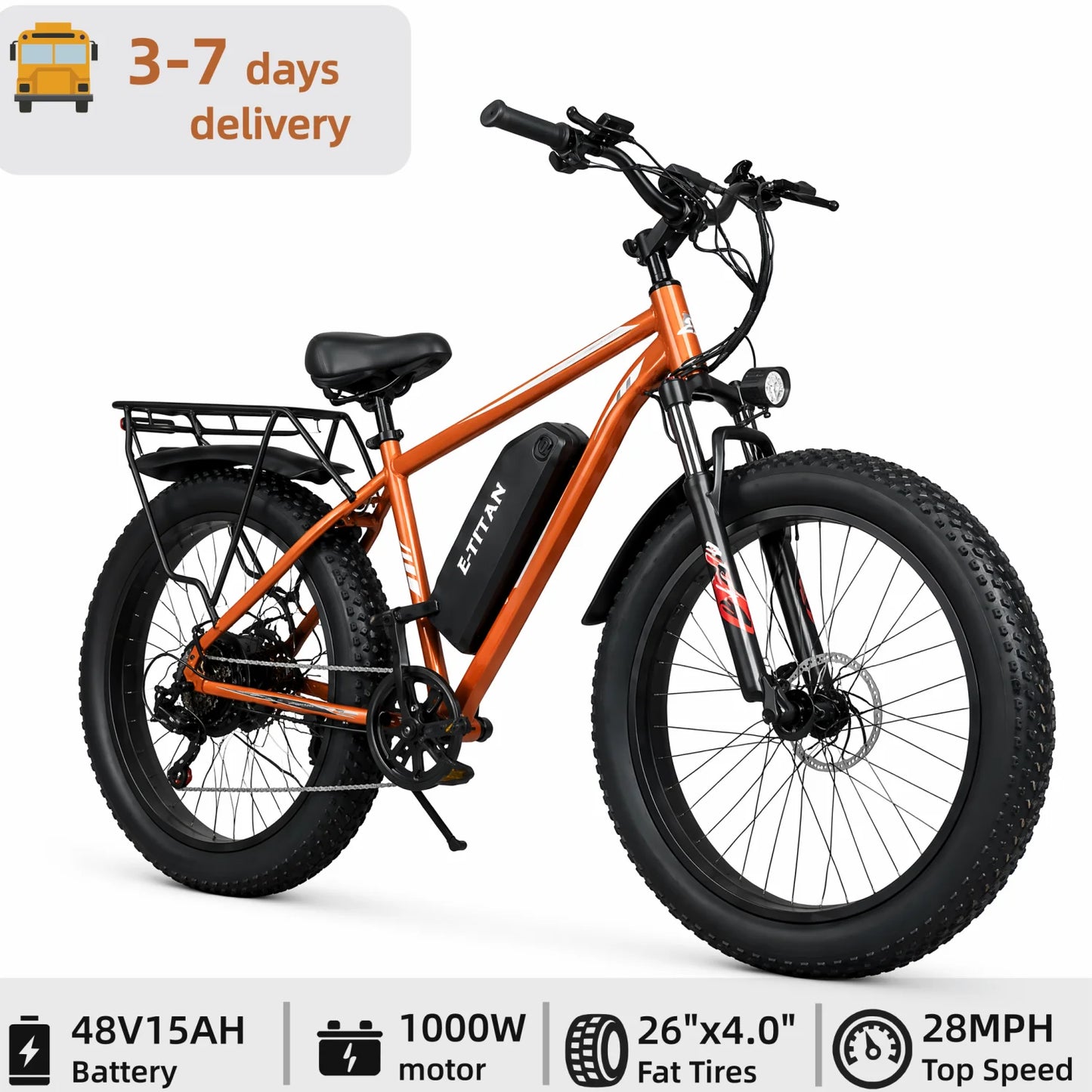 Adult Electric Bicycle, 26-inch Tires, 1000W Motor, 48V 15AH Battery, Maximum Speed 28.6mp/h.