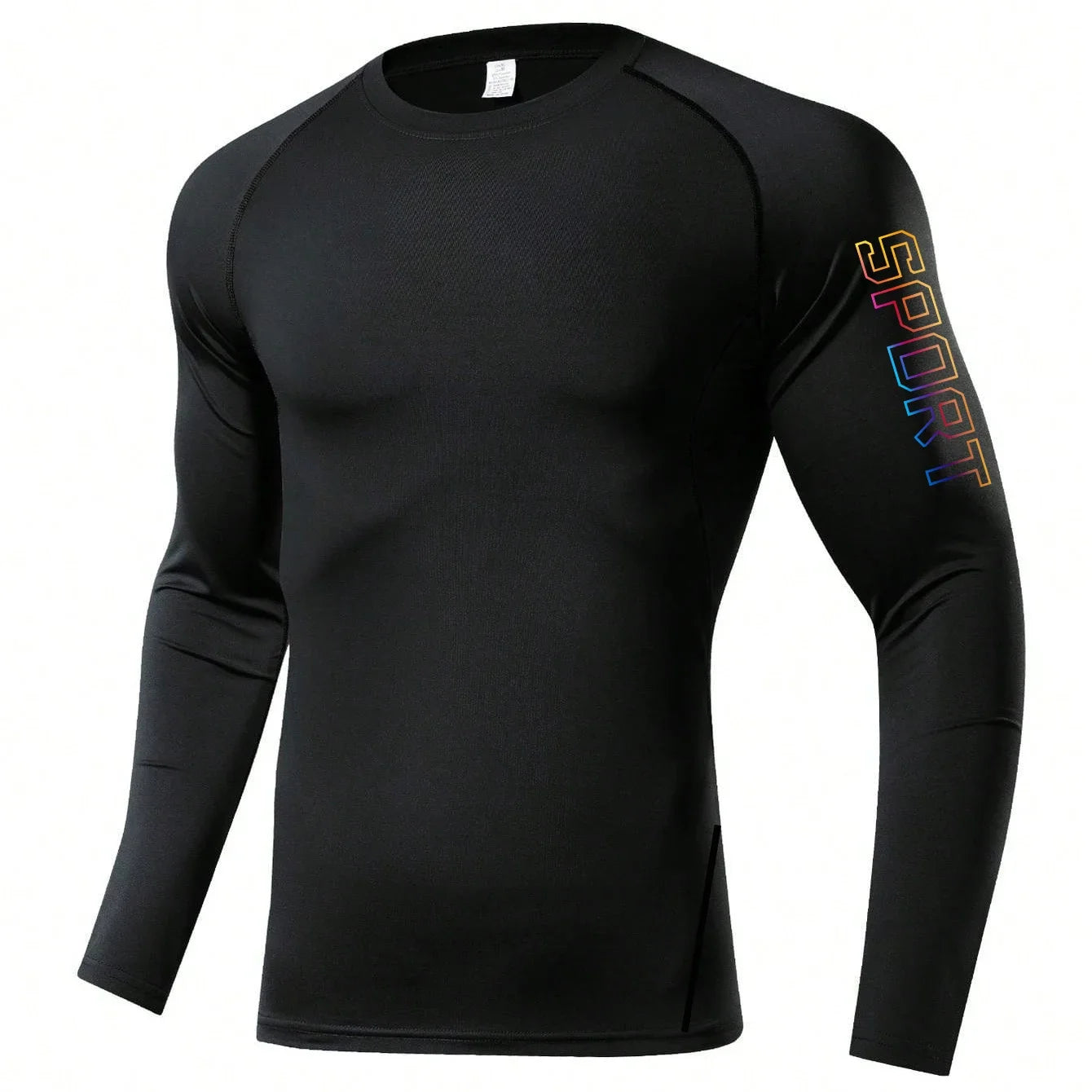 Men Black Long Sleeve Compression Shirt Quick Dry UV Protection Fitness Running Sport Baselayer Top