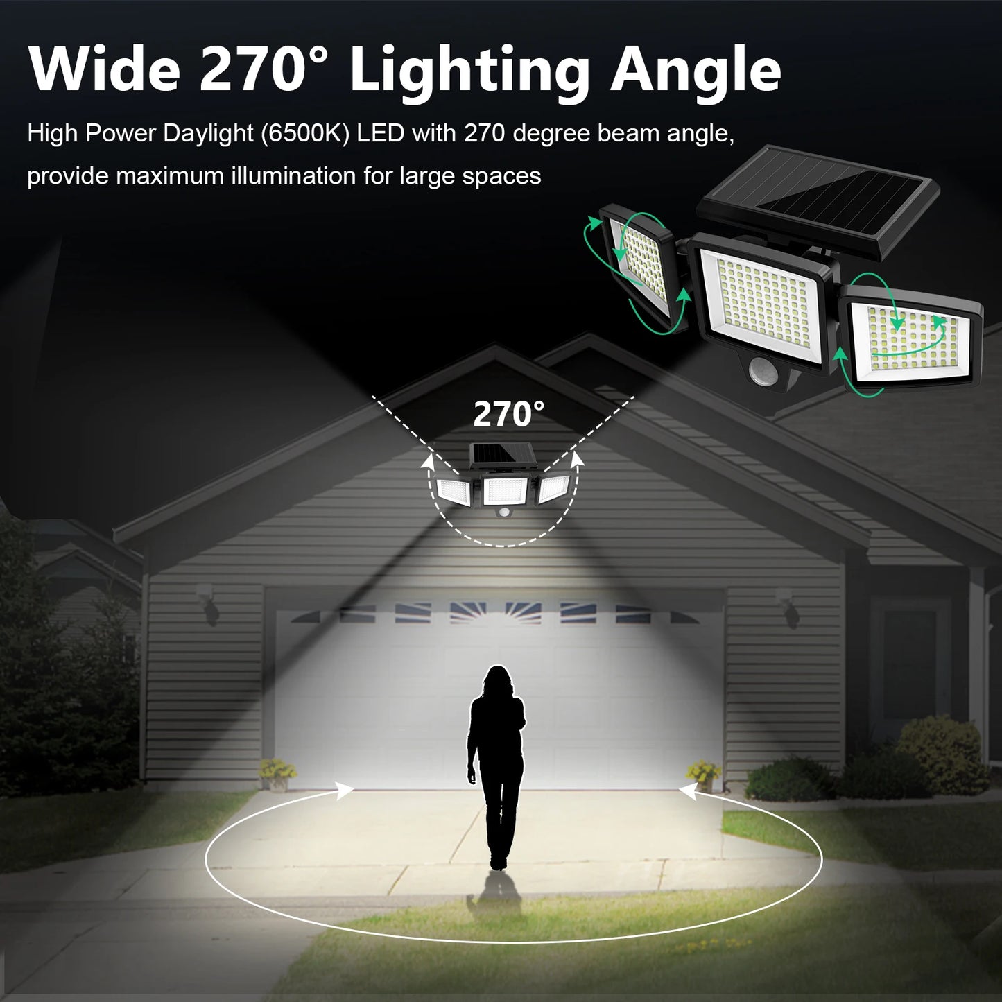 3 Pack Outdoor Solar Lights, 2800LM, 1400mAh Battery Capacity, Motion Sensor Security Lights for Porch, Garage, Yard Entrance, Patio
