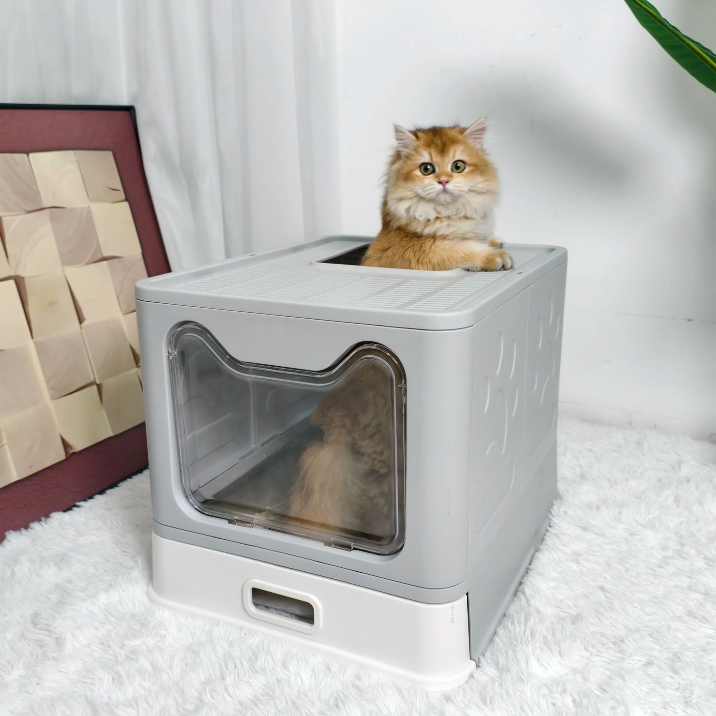 Large Stainless Steel Cat Litter Box Front Entry and Top Exit Toilet Box with Lid Scoop Pet Litter Tray for Kittens Easy Cleaning
