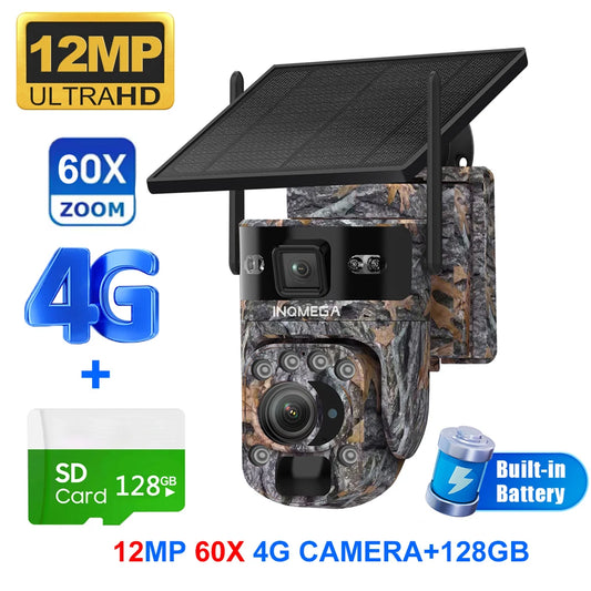 INQMEGA 12MP Solar Camera With 60X Optical Zoom Outdoor PTZ