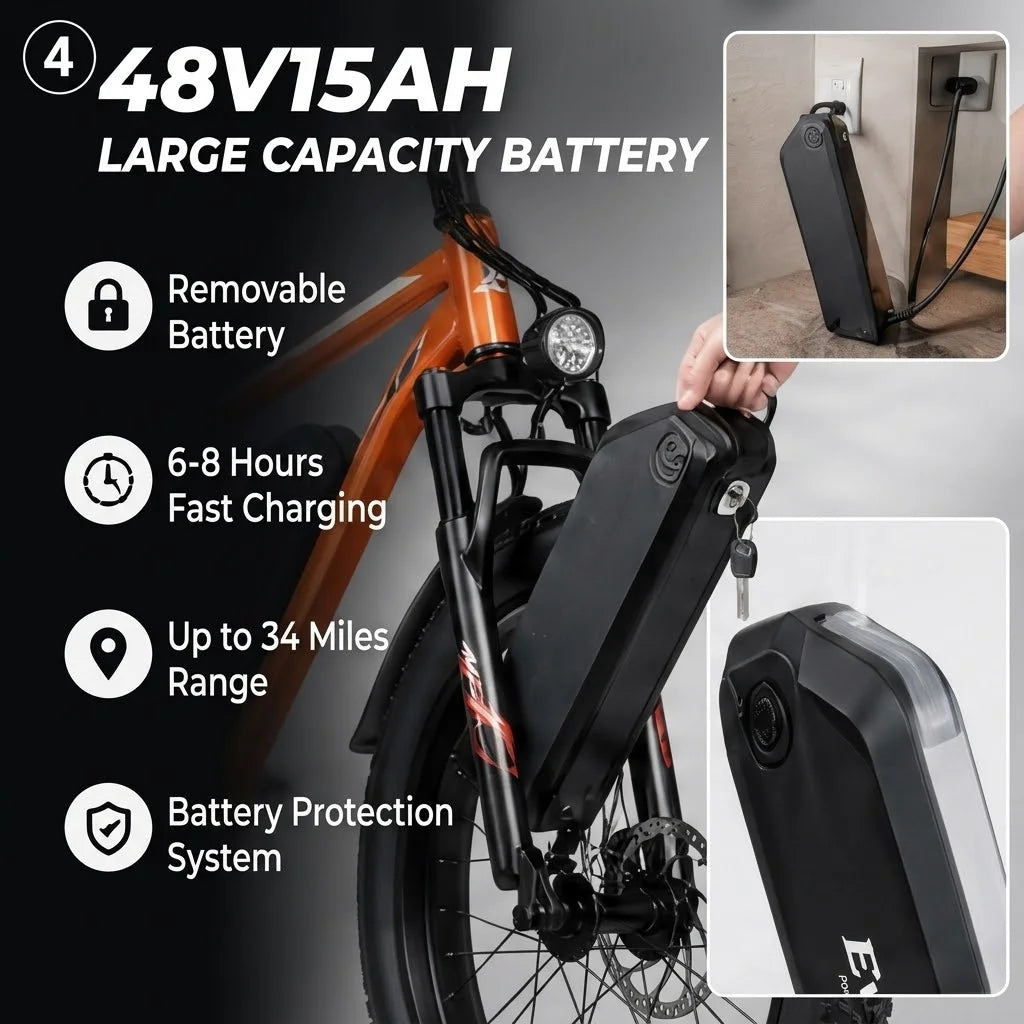 Adult Electric Bicycle, 26-inch Tires, 1000W Motor, 48V 15AH Battery, Maximum Speed 28.6mp/h.