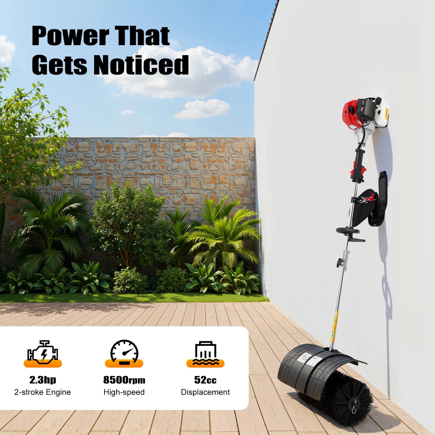 1700W 52CC Handheld Sweeper Gasoline Powered Broom Sweeper Lawn Cleaning Sweeping Machine  Handheld Lawn Sweeper