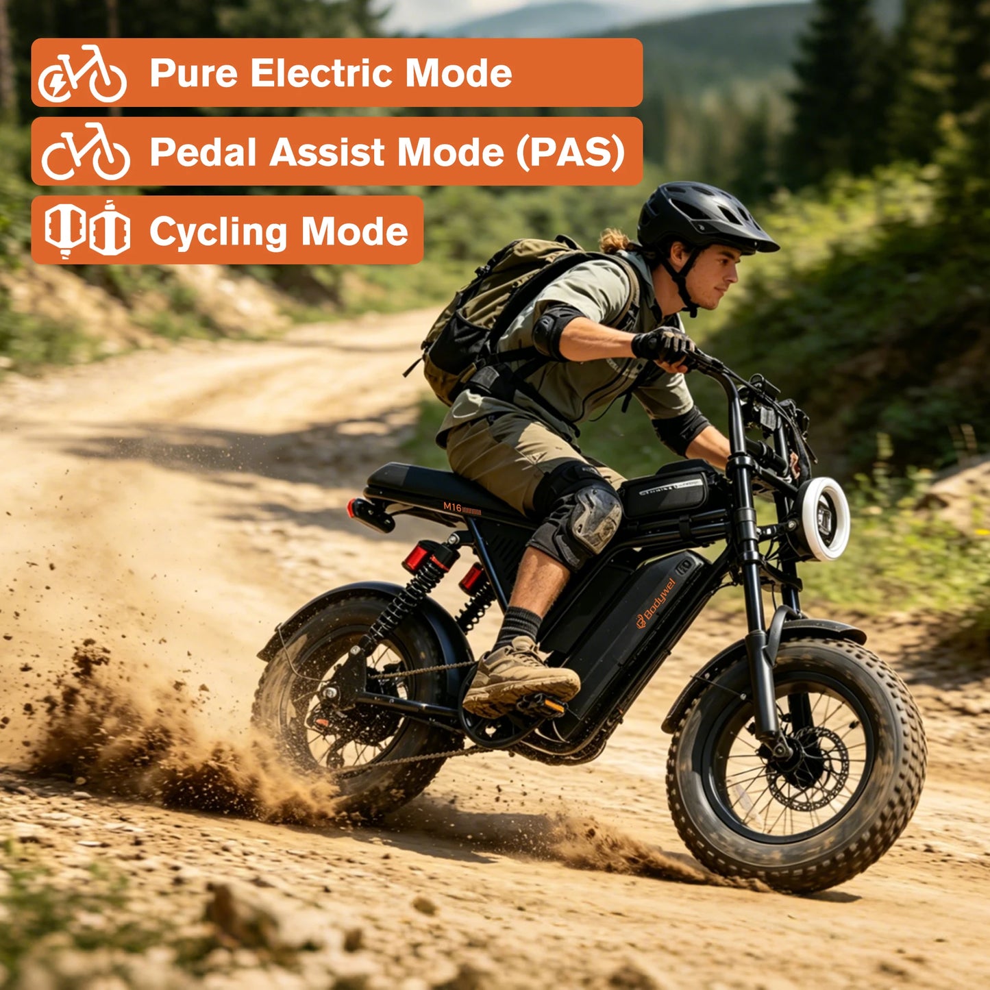 Bodywel M16PRO Off Road E Bike Adult Electric Bicycle 1500w 48V 15.6ah Mountain Electric Bike 16 Inch Fat Tire Outdoor Entertainmen