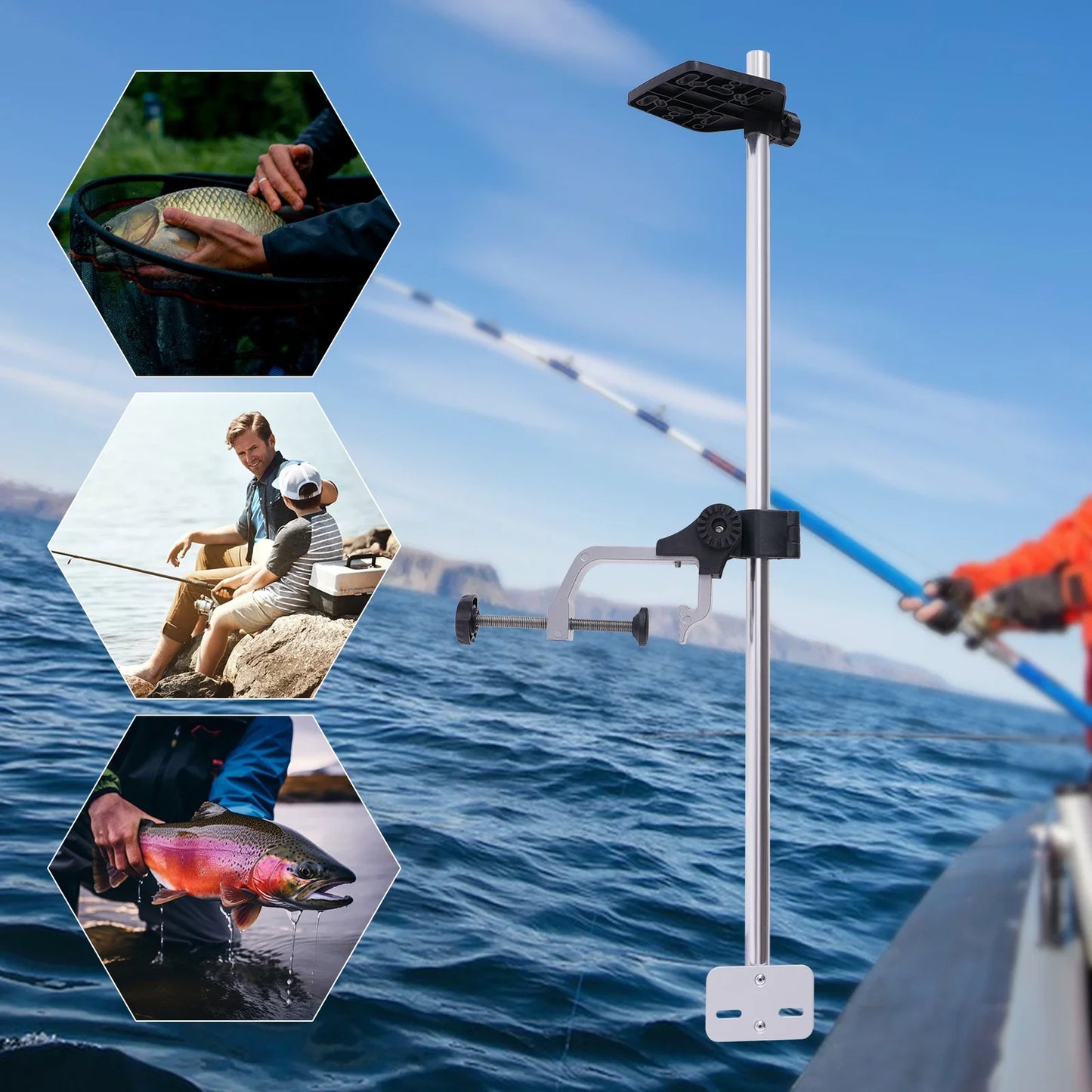 Portable Fish Finder Mount, Universal Fish Finder Bracket w/360° Adjustable Rotatable Transducer Pole Mount for Boat Canoes