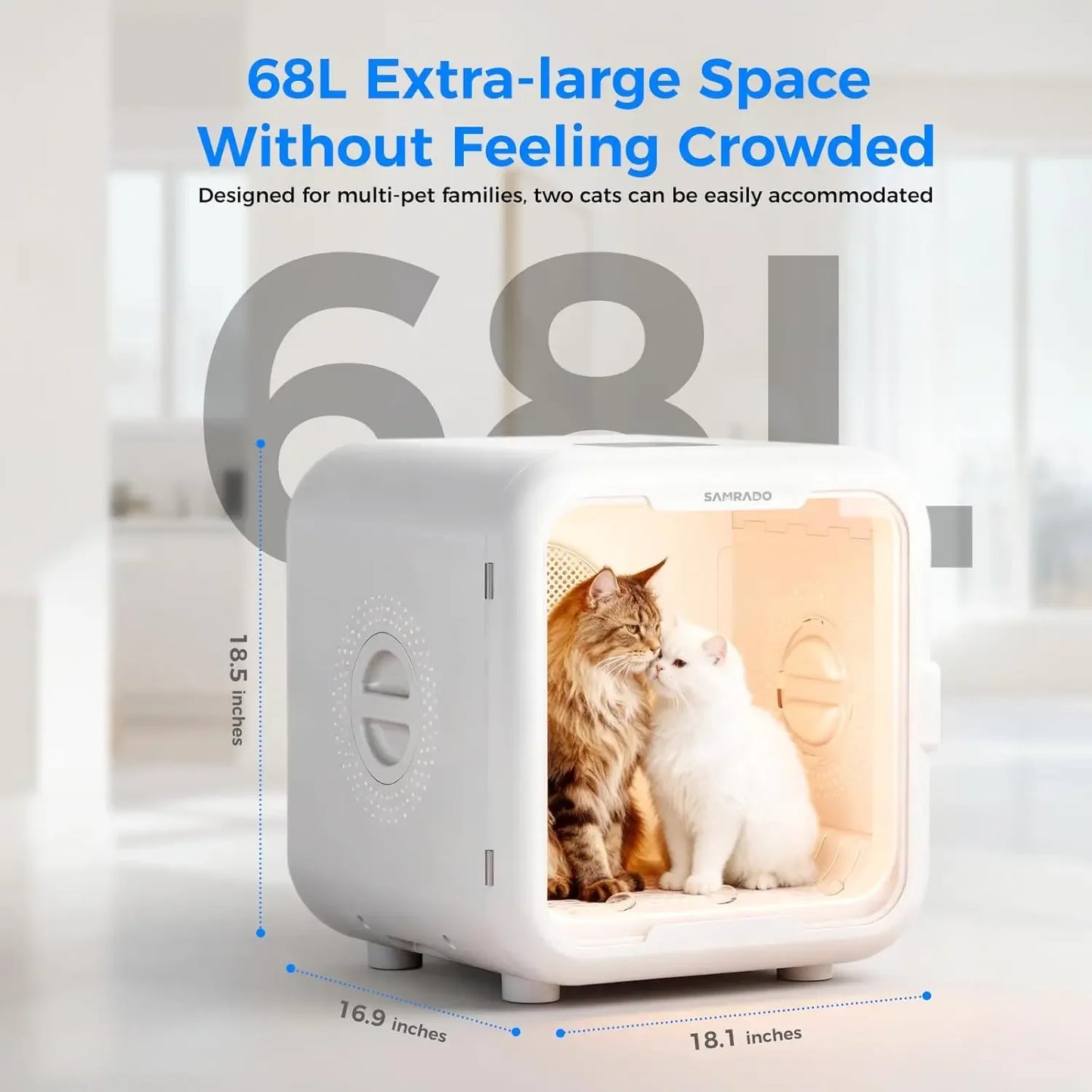 Automatic Pet Dryer Box for Cats & Small Dogs, 68L Dog Cat Dryer for Pet Grooming, Quiet 40dB Hands-Free Drying,, Customized