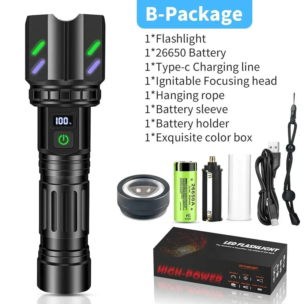 Rechargeable IPX6 Waterproof Flashlight, Zoom White LED Torch CE UKCA FCC Certified for Hunting Outdoor, DE/UK/US Warehouse