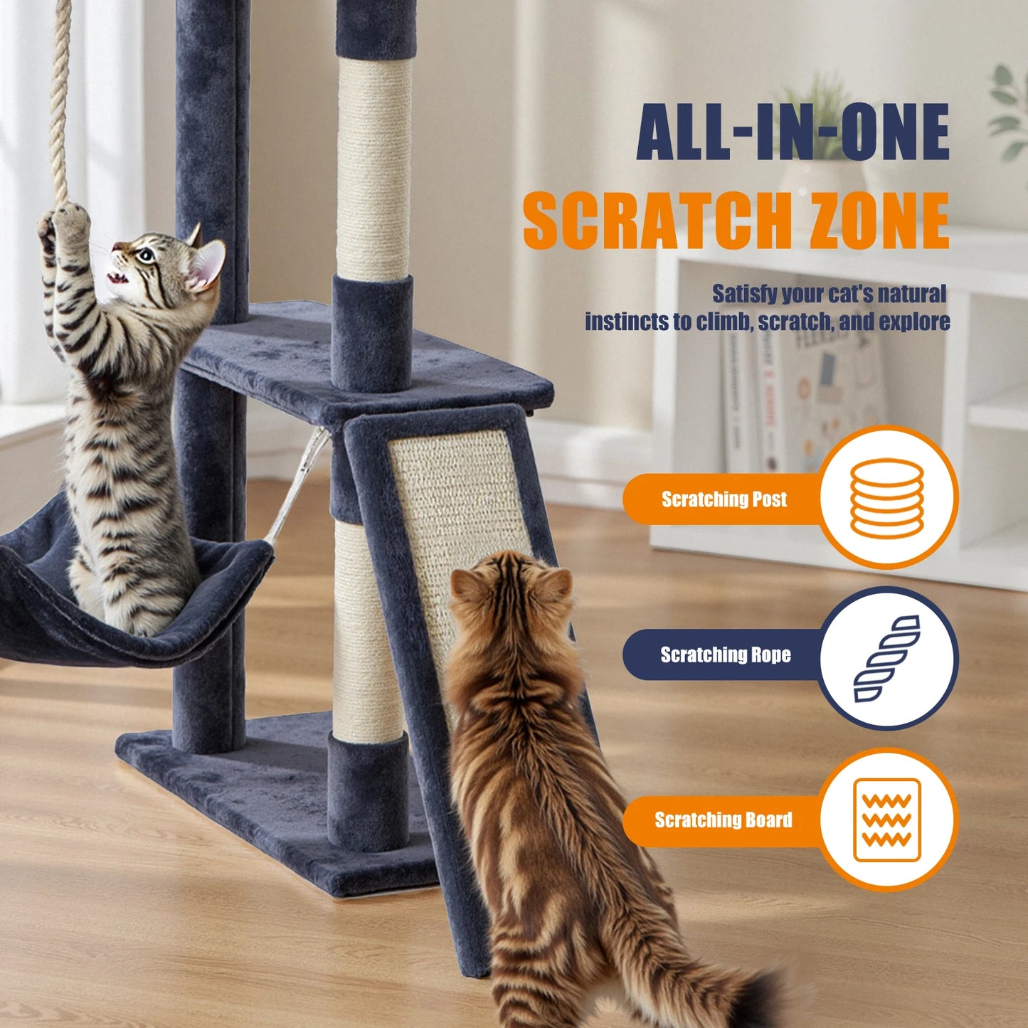 JHK Multi Level Cat Tree With Durable Sisal Scratching Posts