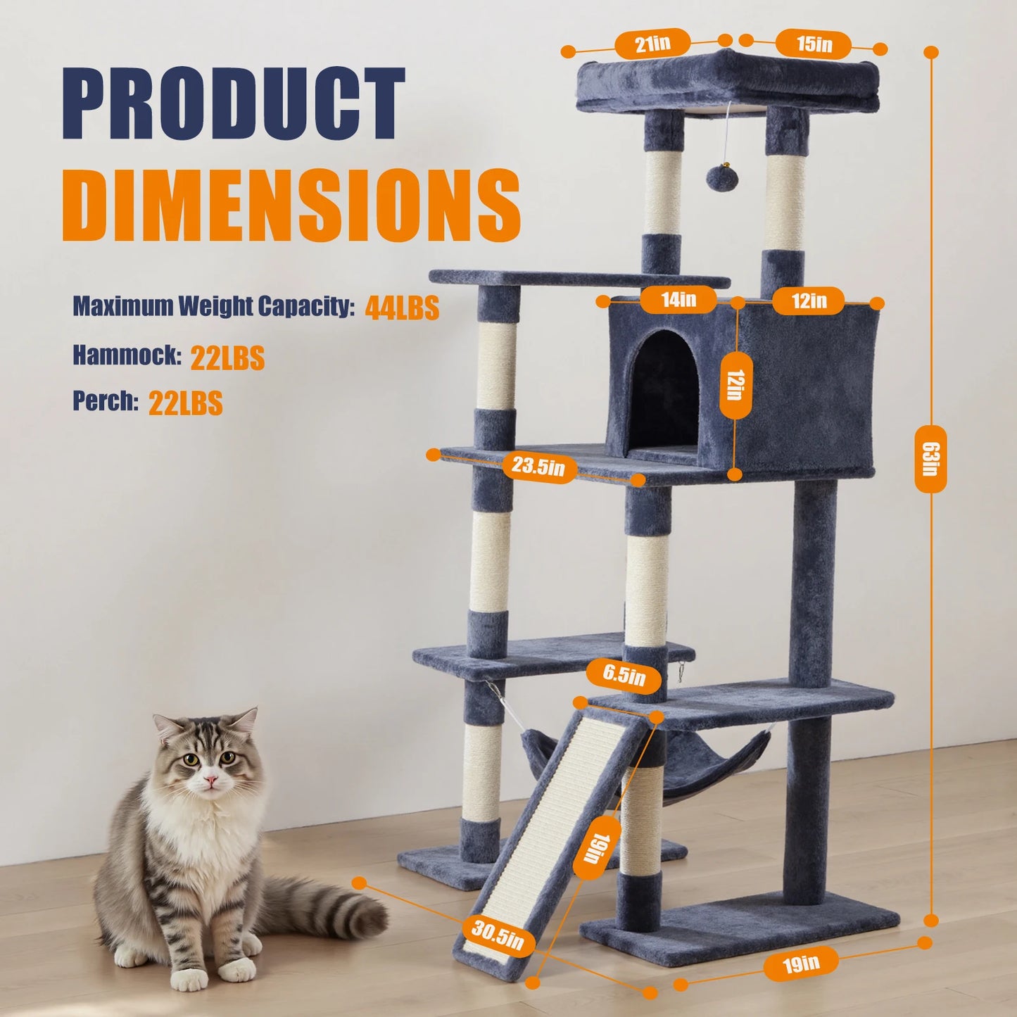 JHK Multi Level Cat Tree With Durable Sisal Scratching Posts
