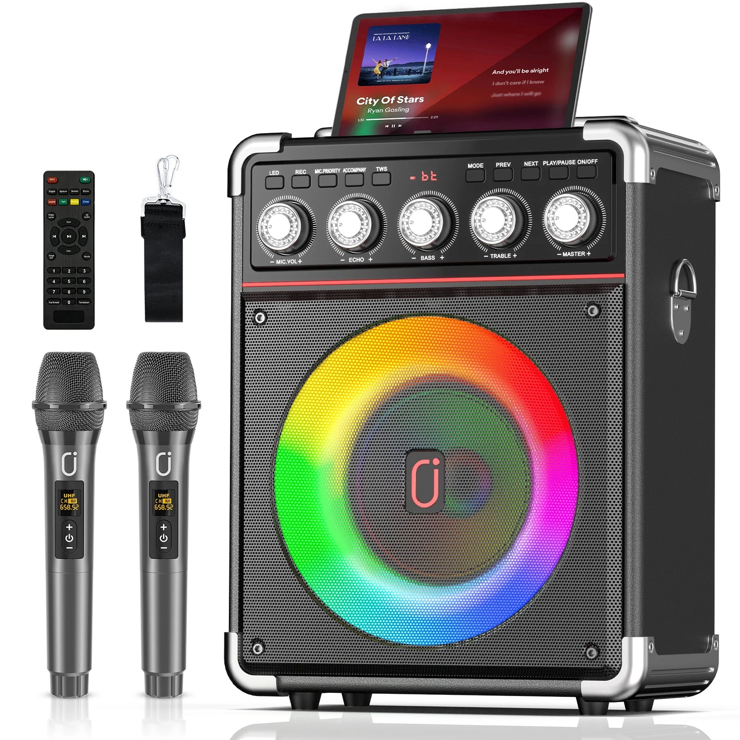 FanFun Karaoke Speaker Bluetooth With 2 Microphones And LED Light