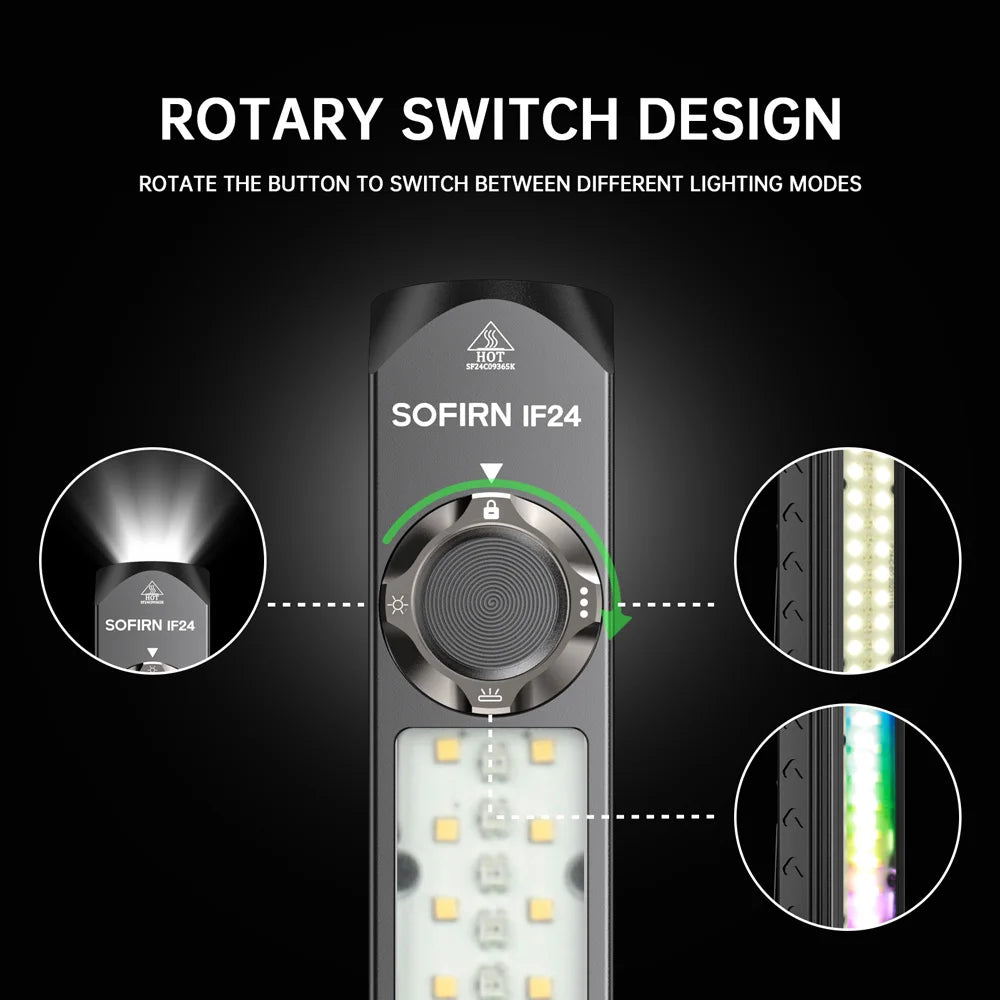 Clearance SOFIRN IF24 RGB Powerful 2000Lm Flashlight 18650 Rechargeable Rotary Switch Torch with Magnetic Tailcap for Outdoor