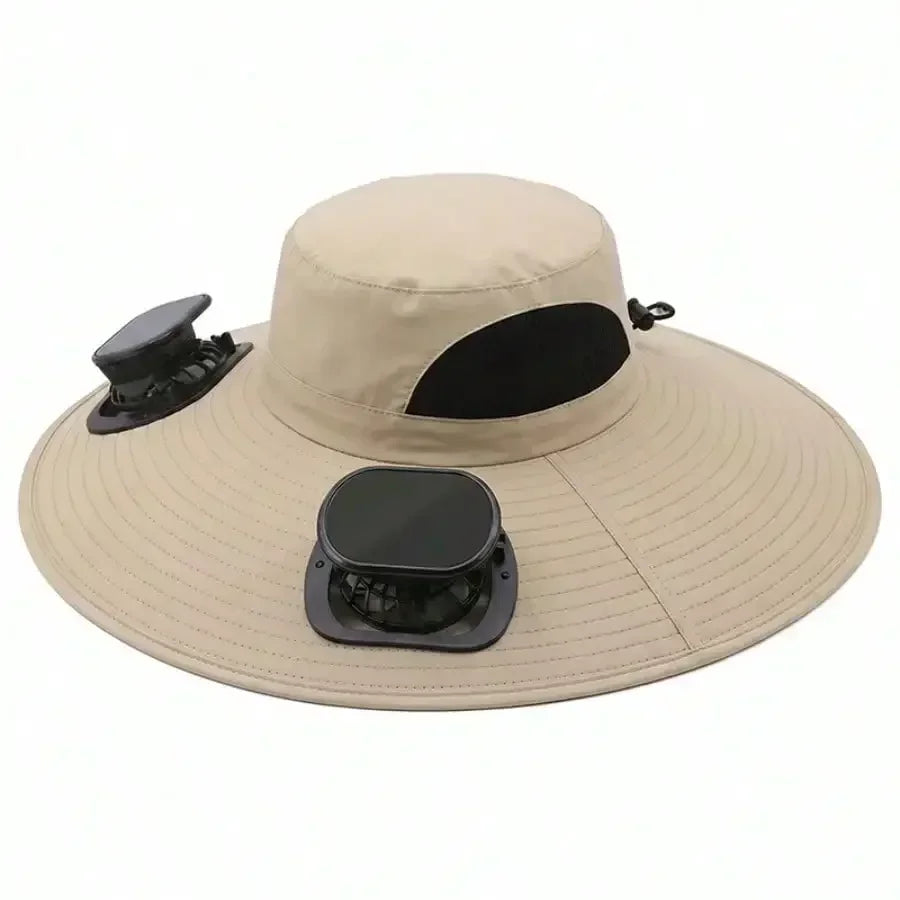 Solar Fan Cap, UV Resistant Outdoor Wide Brimmed Fisherman's Cap, With 180 ° Adjustable Fan, UPF50, USB And Solar Power Supply,