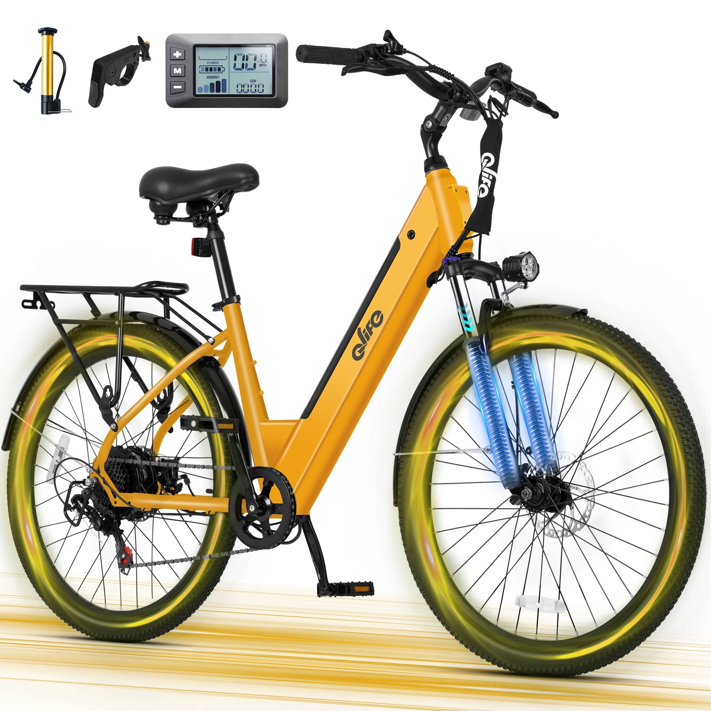 Qlife Cityone ST 2.0  26" Electric Bike for Adults, 1200W Peak Motor 48V 10.4Ah Battery, 28MPH 55 Miles, 7-Speed Electric Bicycle with Front Suspension