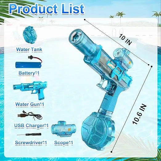 Electric Flame Water Gun, Pulse Jet Squirt Gun with LED Flash And USB-C Charging, 40Ft Long-Range Rapid-Fire Water Blaster, for Kids And Adults, Adult Water Gun for Pool Beach Backyard