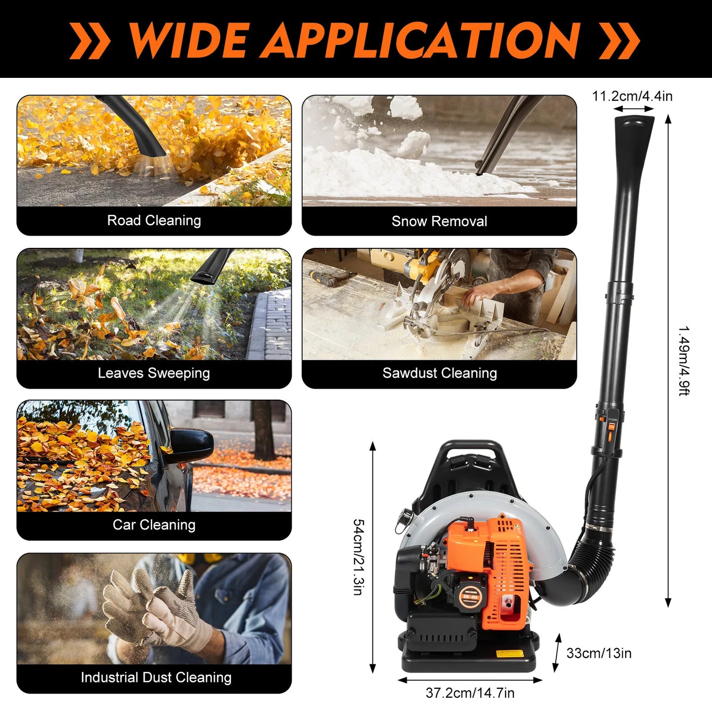 Bymaocar Gas Leaf Blower 63cc Two Stroke Backpack Yard Cleanup