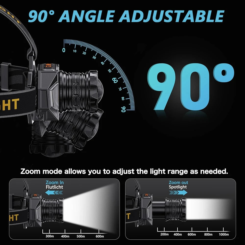 New Rechargeable LED Headlamp Motion Sensor 12 Gears Super Bright Long Range Flashlight Waterproof Head Lantern Fishing Hunting