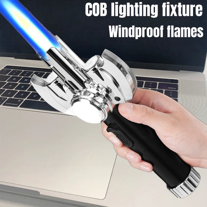 Metal Jet Gas Spray Gun Equipped W/ COB Lighting Outdoor Windproof Portable Turbine Torch Lighter for Gift Cigarette Accessories