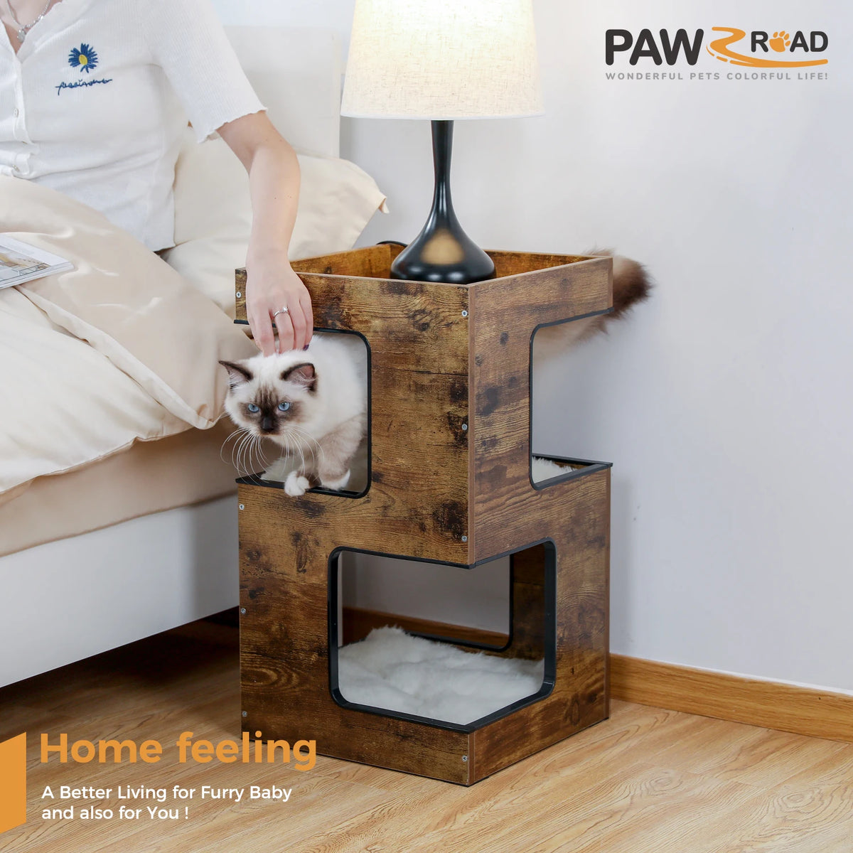 PAWZ Road Wooden Cat Condo With Mats And Scratching Pad