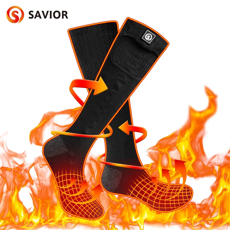 Savior Heat Battery Electric Heated Socks For Men Winter Warm Outdoor Sports Rechargeable Thermal Socks Foot Women For Cycling