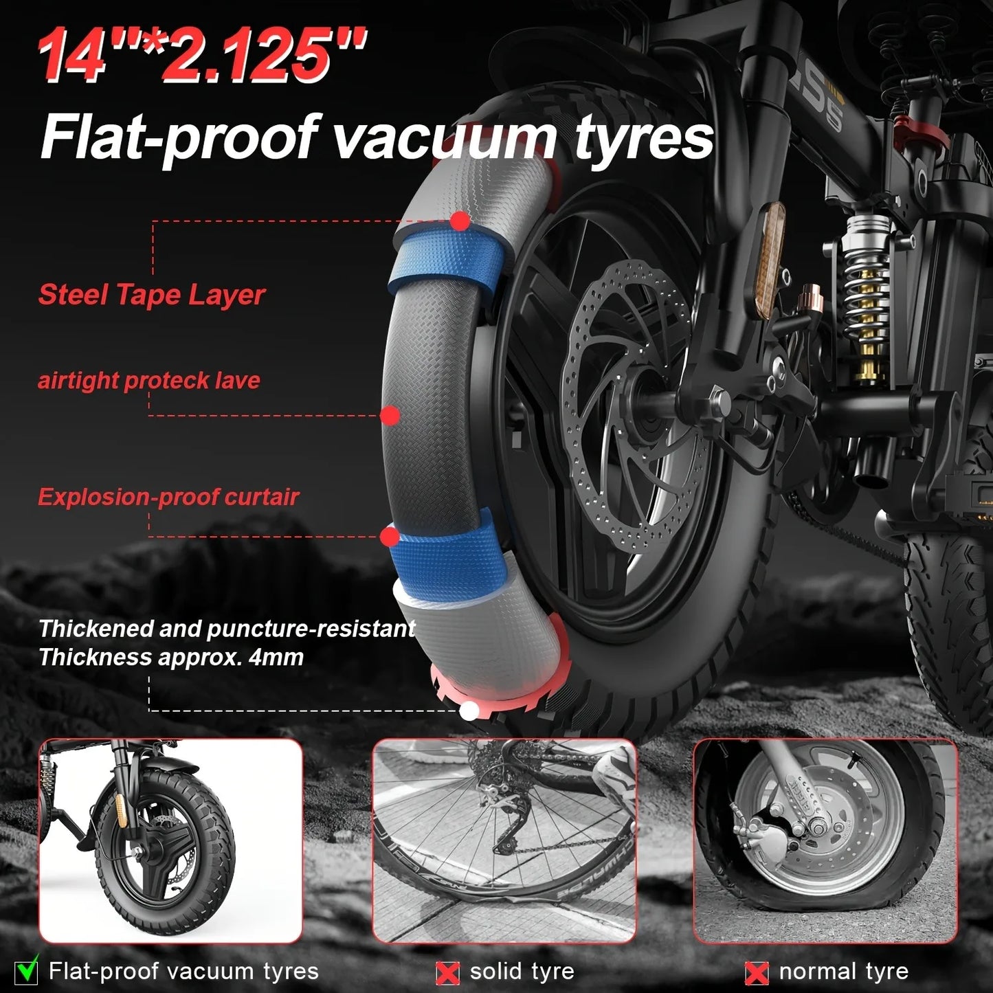 UPlee GS5 500W Peak Motor Electric Bike 48V15AH Removable Battery Electric Bicycle 14Inch Folding Multiple shock absorbers ebike
