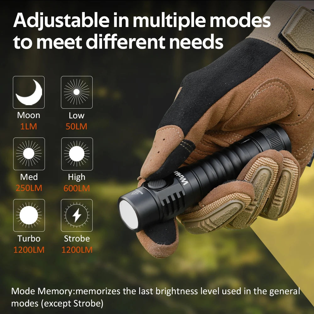 Wurkkos FC11C Mini High 1300LM EDC Flashlight USB-C Rechargeable IPX7 Waterproof Torch with Magnetic for Hiking Fishing Camping