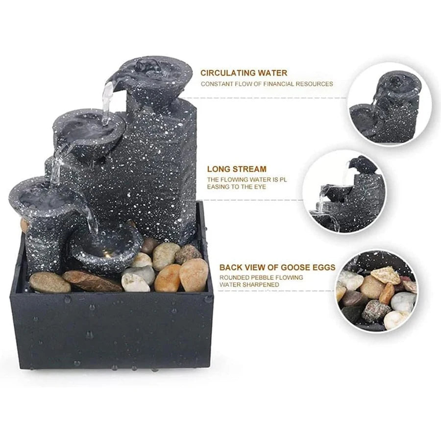 Mini Zen Tabletop Fountain - Relaxing LED Waterfall for Office Desk, Yoga Room & Feng Shui Decor