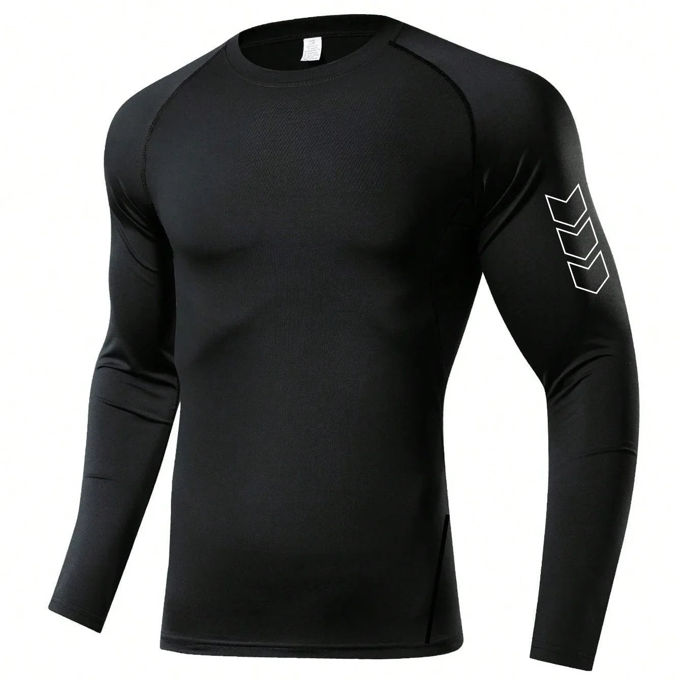 Men Black Long Sleeve Compression Shirt Quick Dry UV Protection Fitness Running Sport Baselayer Top