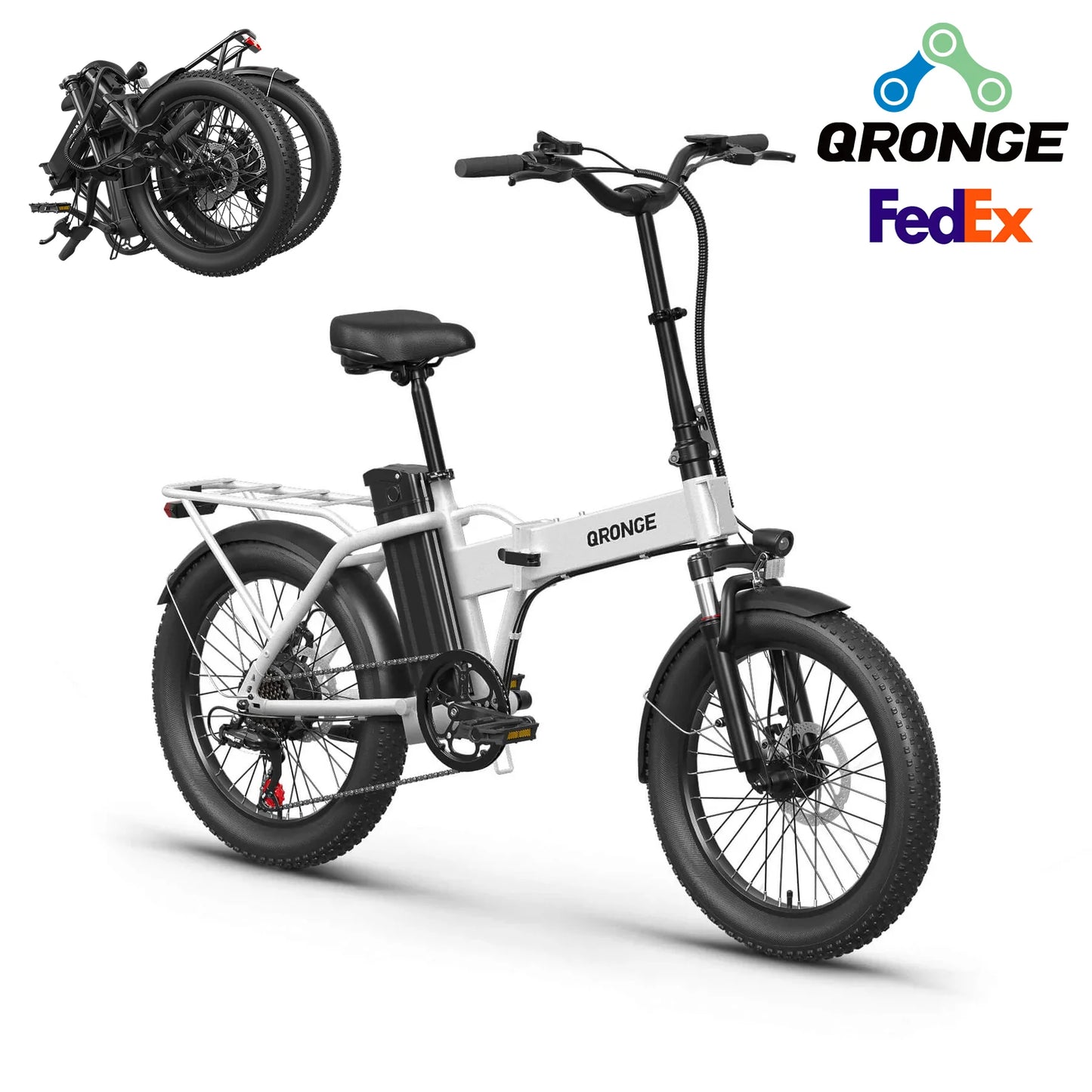 QRONGE Waterfall Folding Electric Bicycle 1000W Peak 48V 13.5AH 20" Fat Tire Electric Bike 70 Max Miles E-bike Commute 28MPH max