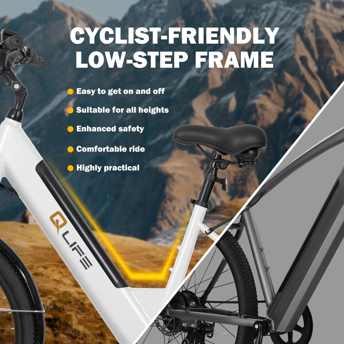 Qlife Cityone ST 2.0  26" Electric Bike for Adults, 1200W Peak Motor 48V 10.4Ah Battery, 28MPH 55 Miles, 7-Speed Electric Bicycle with Front Suspension