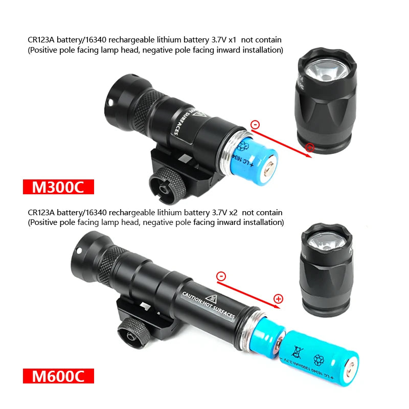 Tactical M600C M600B Flashlight M300B Light LED Rifle Scout Lights for HK416 AR15 Outdoor Torch Hunting Light 20mm Rail