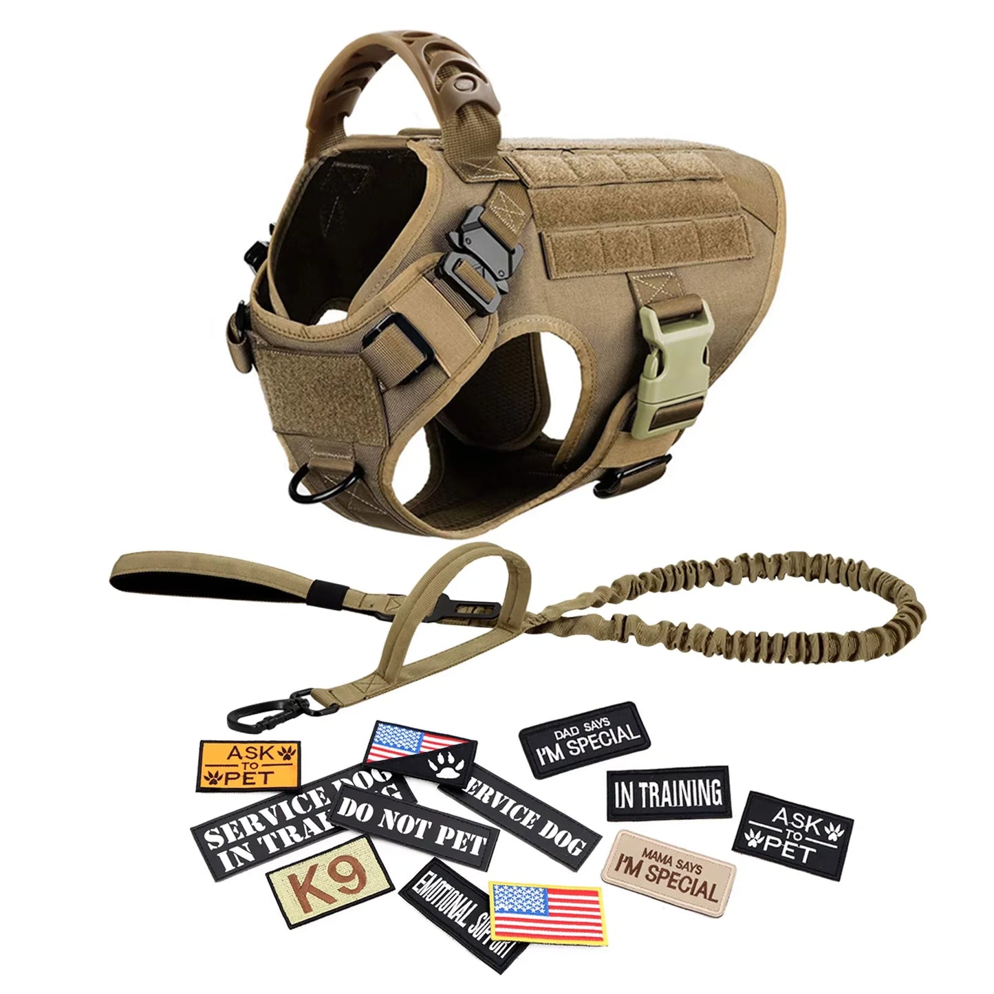 Professional Dog Harness Vest Set With Collar Leash And Patches