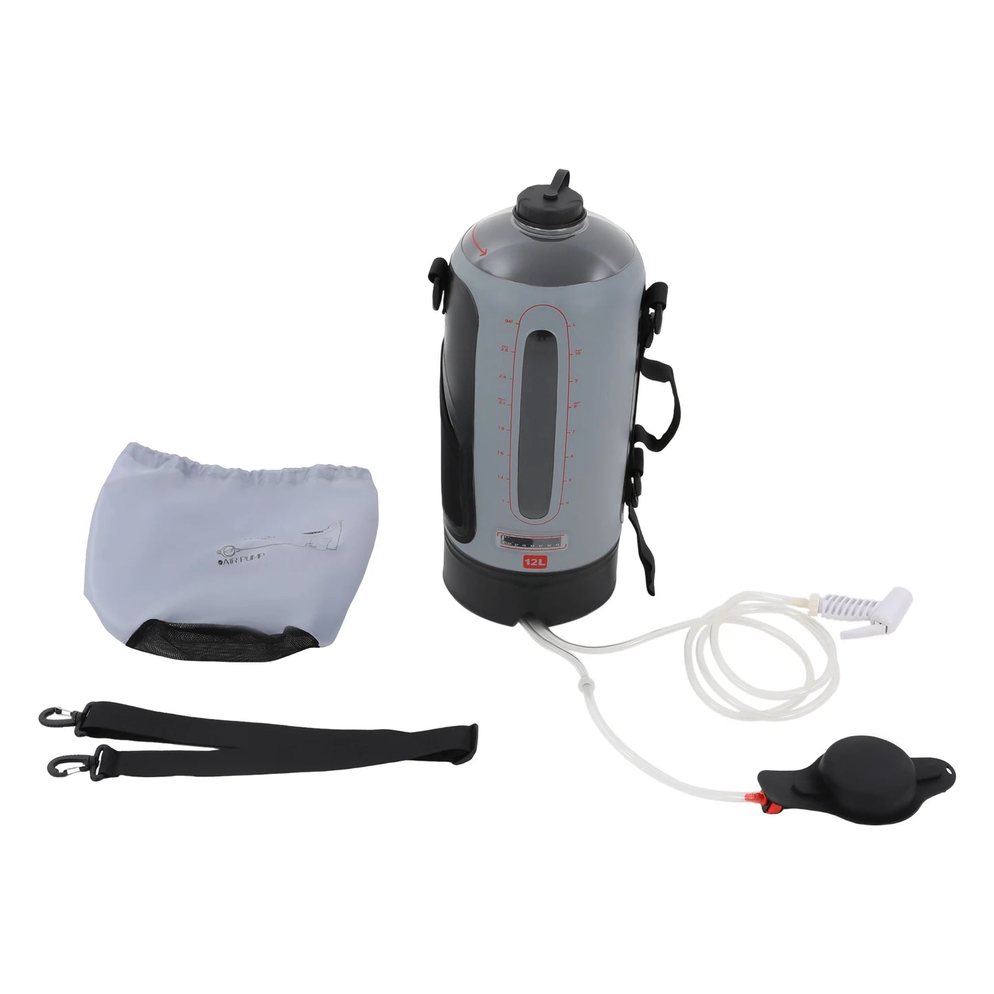 12L Portable Camp Shower, Hands-Free Pressure Camping Shower, Solar Heated Outdoor Shower Bag with Hose & On/Off Valve