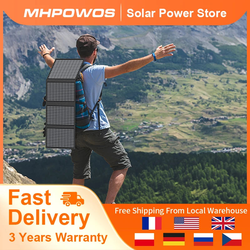 MHPOWOS 60W Foldable Solar Panel 18V Portable Solar Charger for Power Supply Laptop Solar Generator Fishing Camping Phones