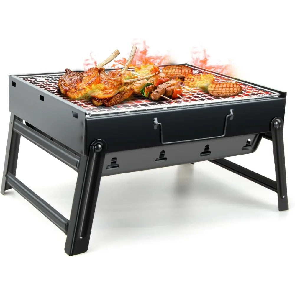 Portable Folding Charcoal Grill Stainless Steel Smoker for Outdoor Picnic Garden Camping