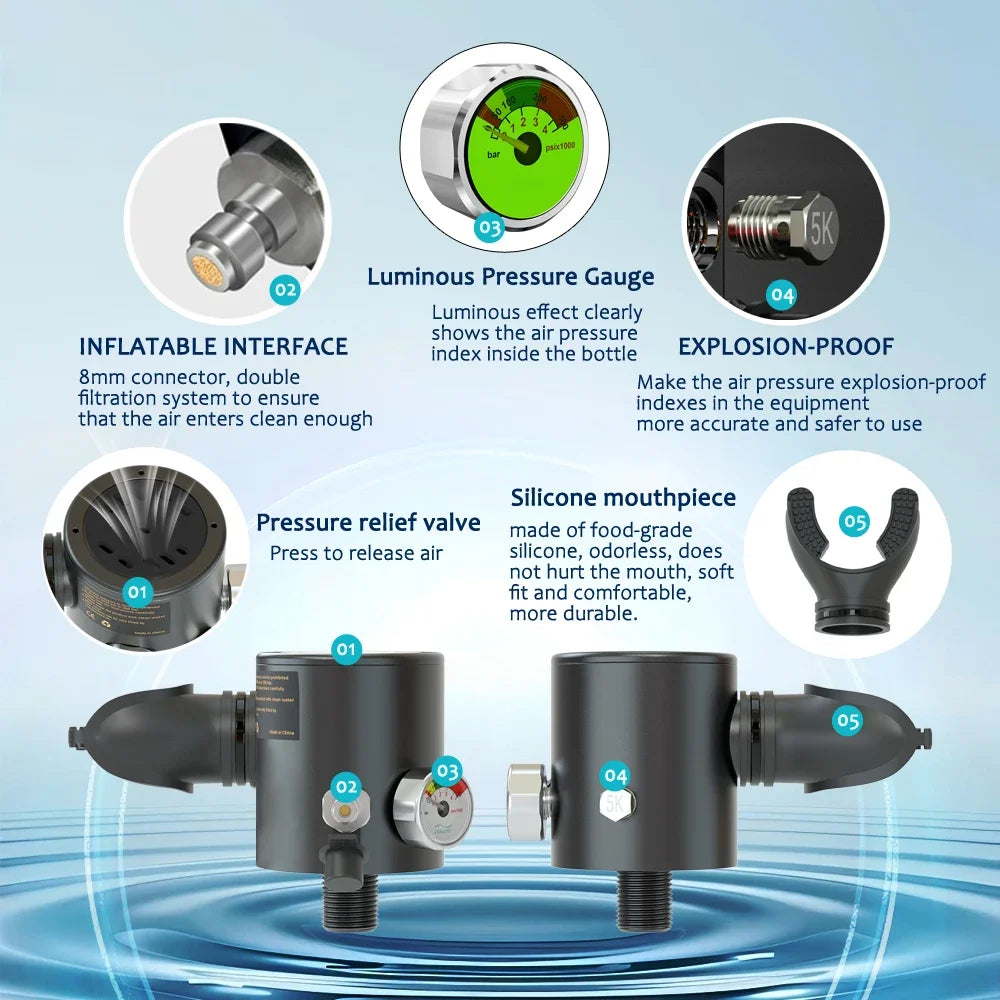 SCORKLER 0.5L Mini Scuba Diving Tank with Snorkeling Full Face Mask And Hand Pump Diving Cylinder Dive Equipment for Adults