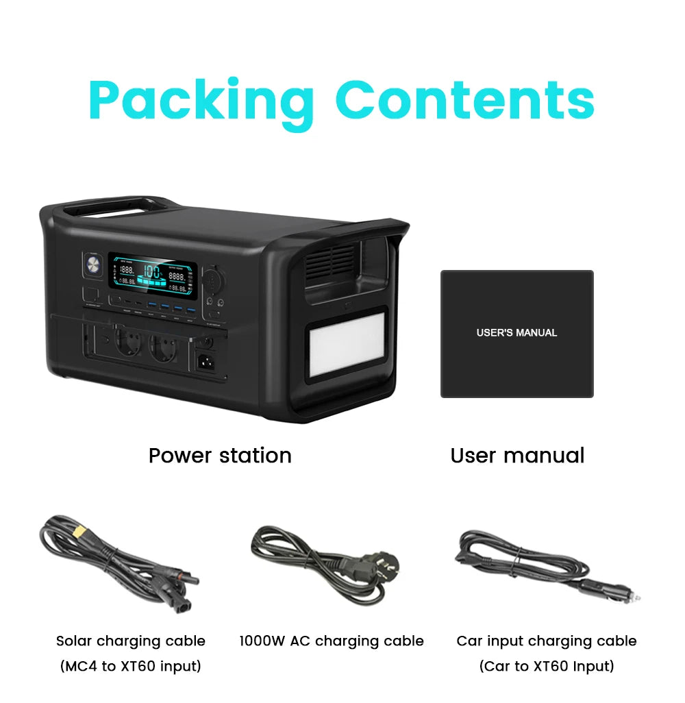 1800W Porable Power Station Outdoor Lifepo4 Battery UPS Function Pure Sine Wave Solar Generator Battery Emergency Power Supply