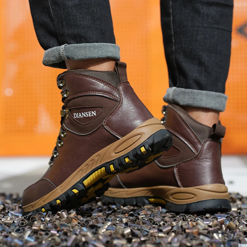 Waterproof Leather Indestructible Men Work Safety Boots Outdoor Military Boots Anti-smash Anti-puncture Industrial Shoes Male