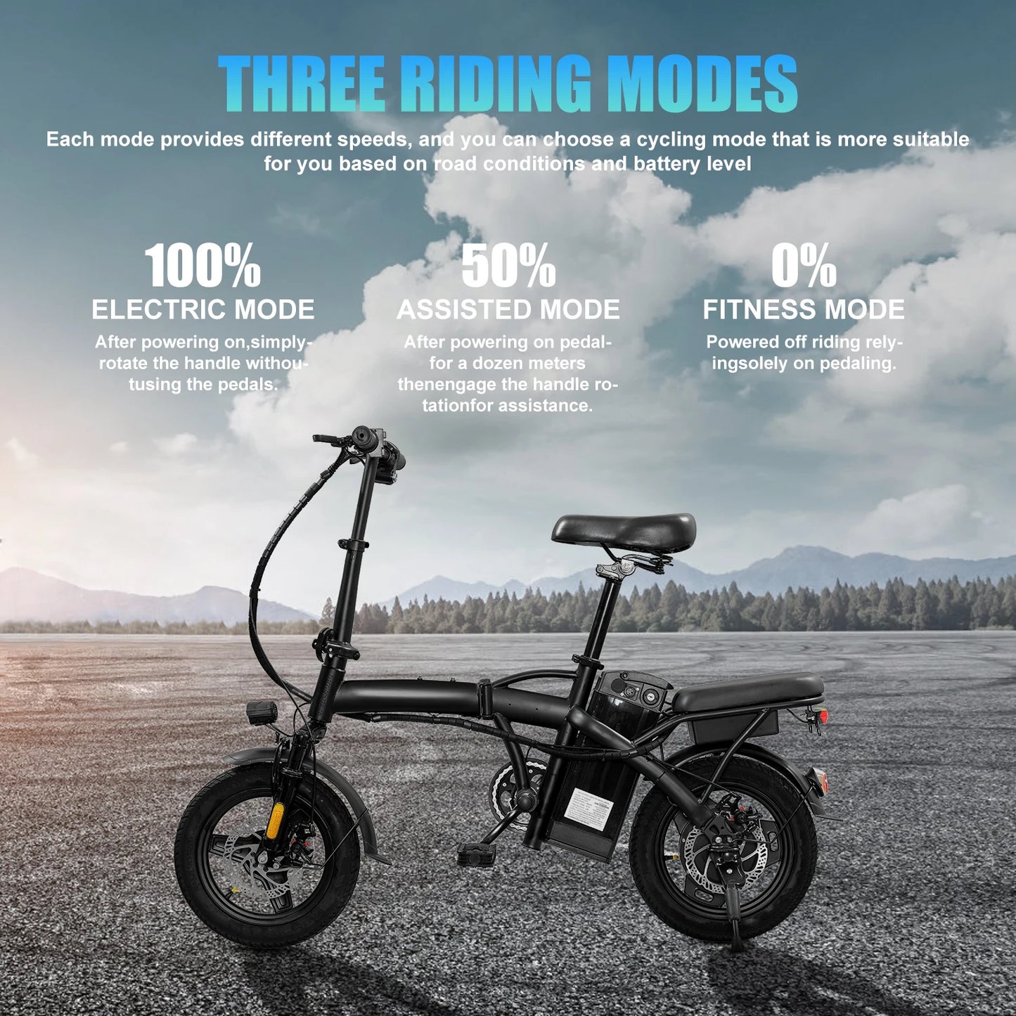 HEZZO T5 14Inch Folding Electric Bike for Adult Commuters 48V 350W 20MPH 18-22 Miles Range Disc Brake Lightweight E-bike