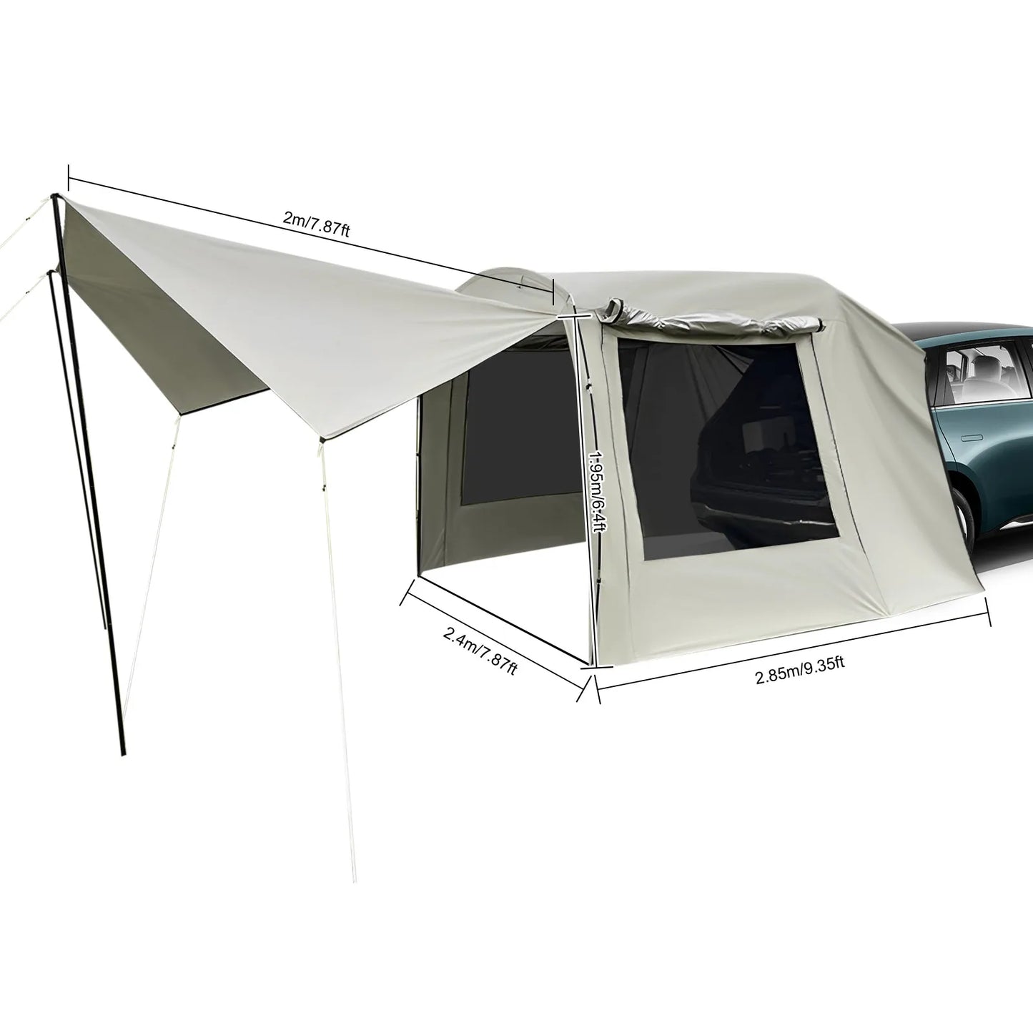Car Camping Tent SUV Tailgate Awning 4-6 Person 210T Polyester Waterproof Sunproof with Storage Bag for Outdoor Travel