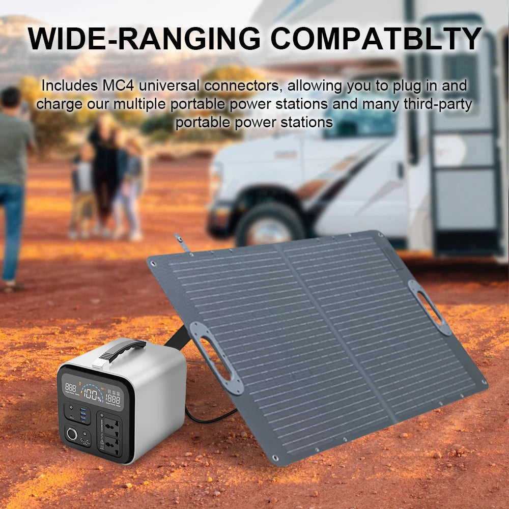 Camping 100W Solar Panel Complete Kit Foldable Portable Generator Battery Energy Built-in MPPT Comtroller System Waterproof