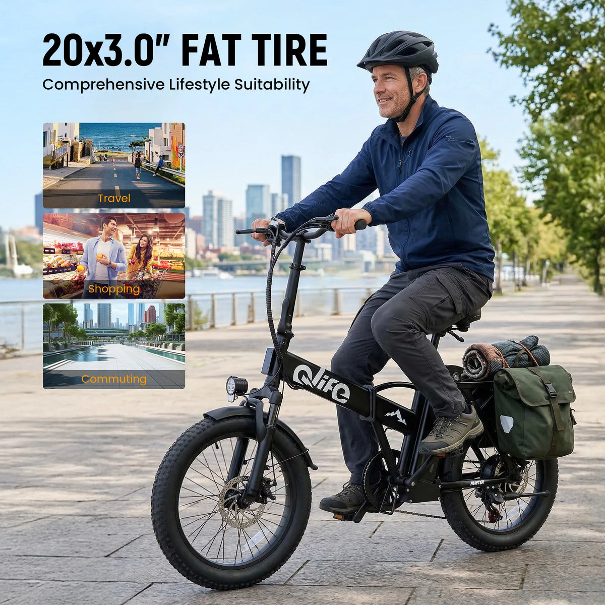 Qlife 20"×3" Fat Tire Foldable Ebike, 1200W Peak Motor 48V 13.5Ah Battery, 28MPH 65Mi Long Range Electric Bicycle