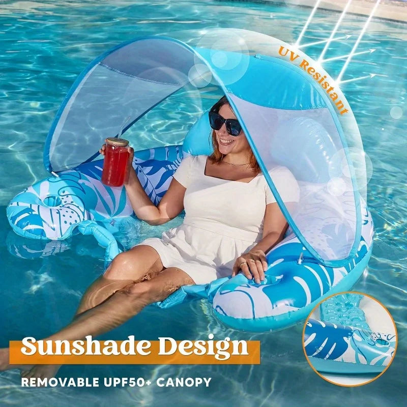 JOYFY XL Inflatable Pool Floats with Canopy Lounge Chairs with Cup Holders for Adults Inflatable Floaties Party Beach Summer