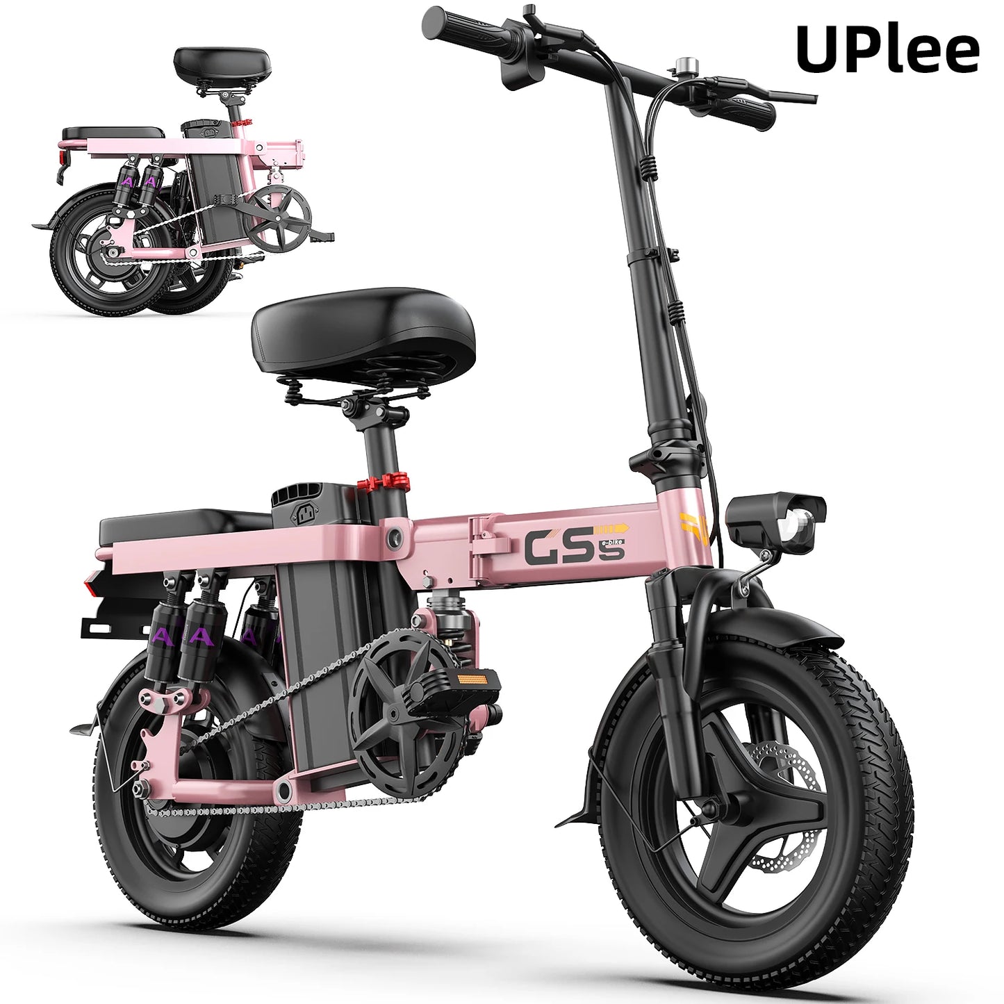 UPlee GS5 500W Peak Motor Electric Bike 48V15AH Removable Battery Electric Bicycle 14Inch Folding Multiple shock absorbers ebike