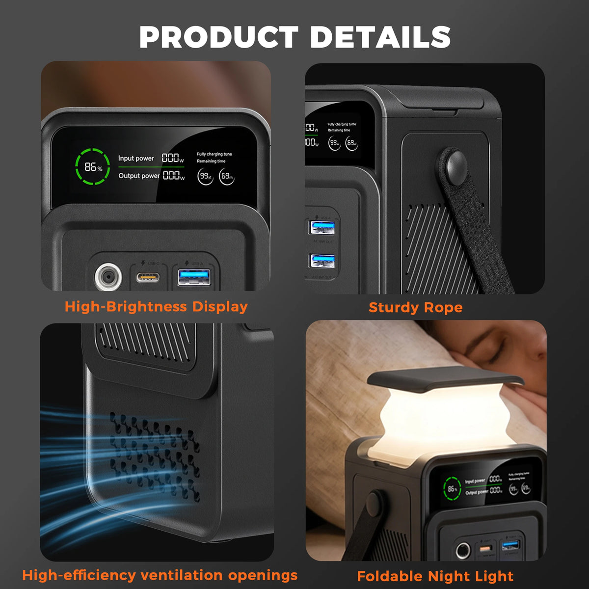 CTOLITY 200W 500W Portable Power Station 1800W Power Generator LED Light Emergency Solar Power Bank for Outdoor Camping Travel